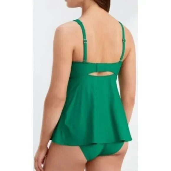 Birdsong Bare Necessities Size 34D Underwire Green Tie Front Tankini Swim Top - Picture 5 of 13